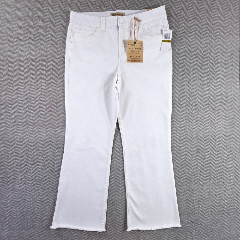 Democracy Ab Technology White High Rise Raw Hem Flare Jeans Women's Size 14 NWT